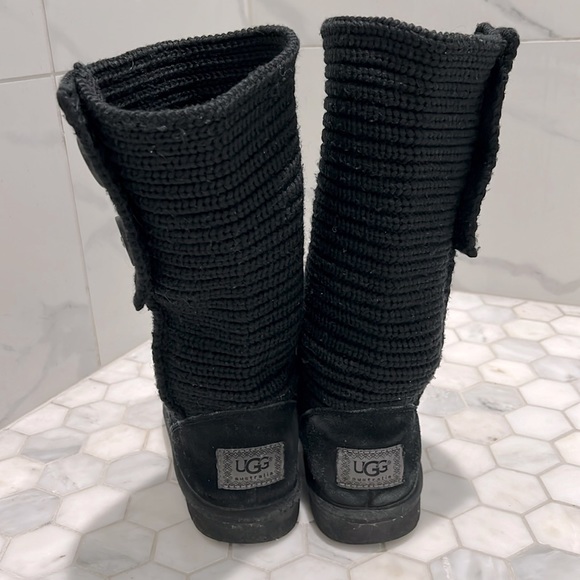 UGG Classic Cardy Wool Knit Black Fold Over Slouchy Boots Shoe Kids Size Y4 - Picture 5 of 17